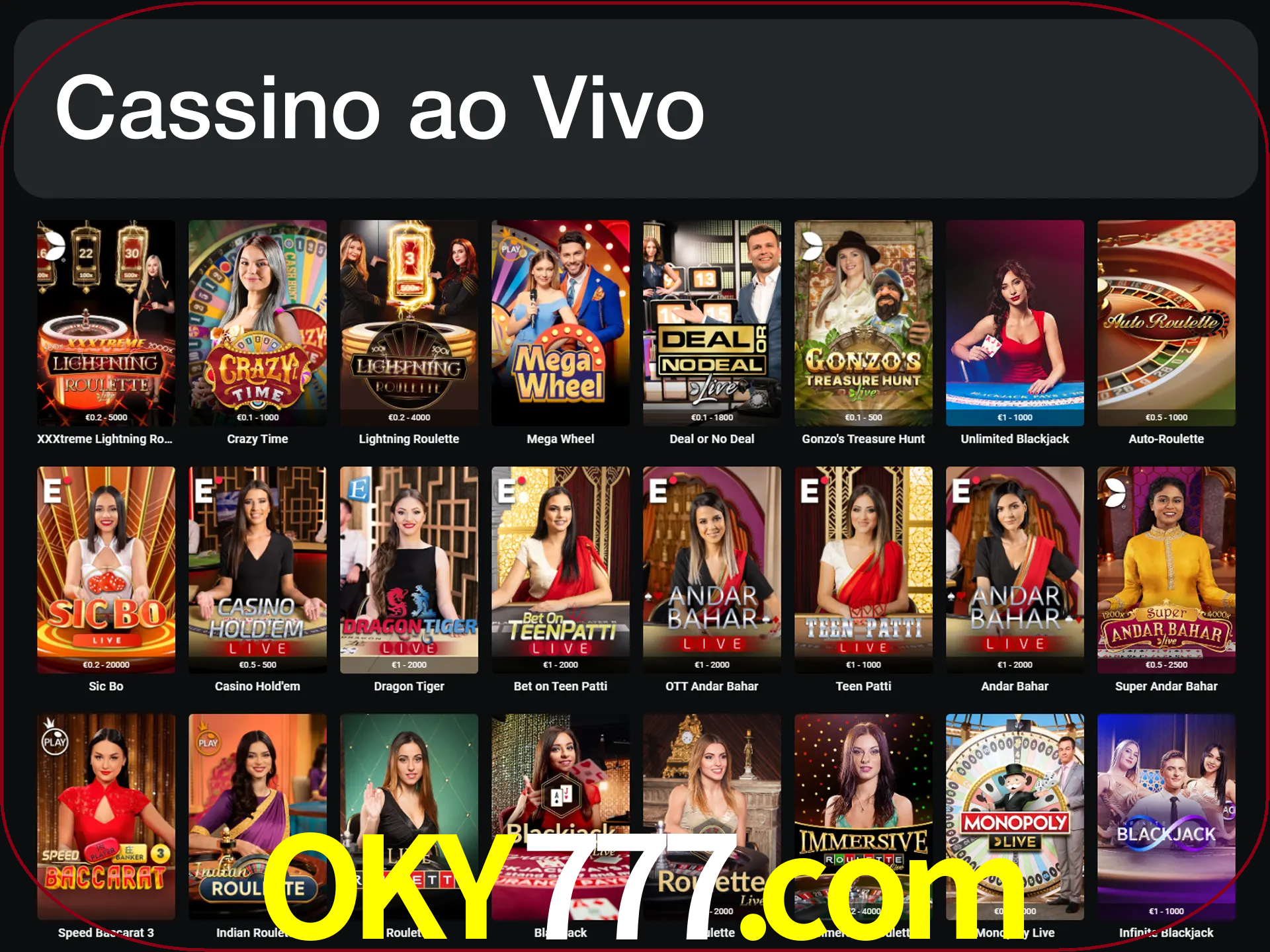 Jogue jogos de cassino com um verdadeiro dealer.
