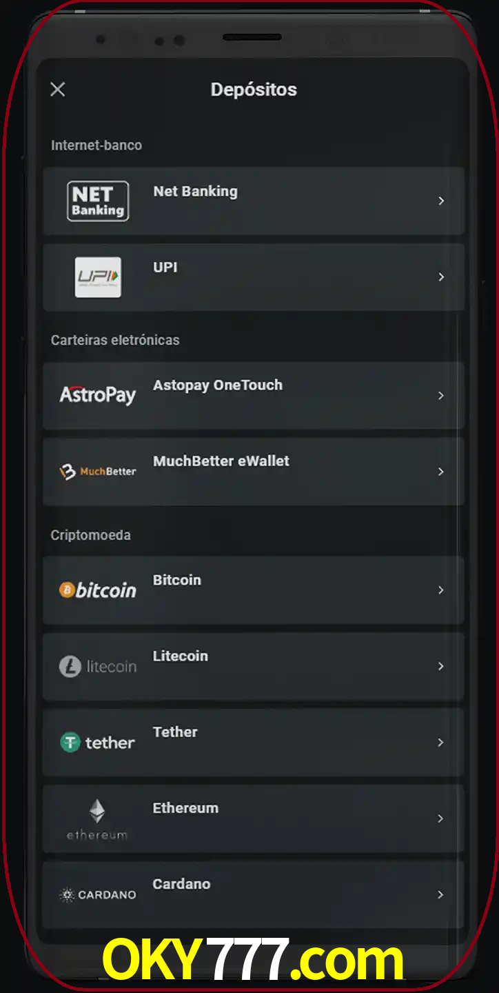 Você pode usar métodos alternativos de depósito.