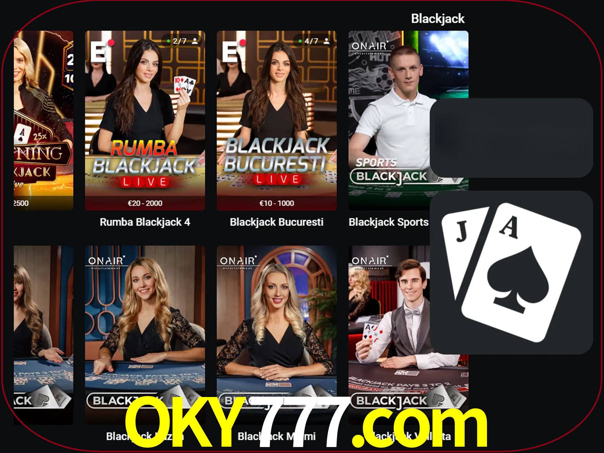 Escolha uma mesa completa de jogadores de blackjack.